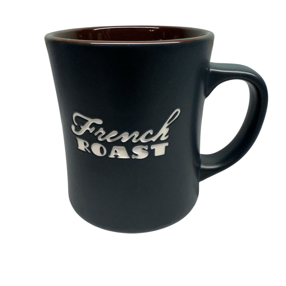 STARBUCKS 16 oz French Roast Coffee Mug Matte Black Choc Brown Glazed Interior